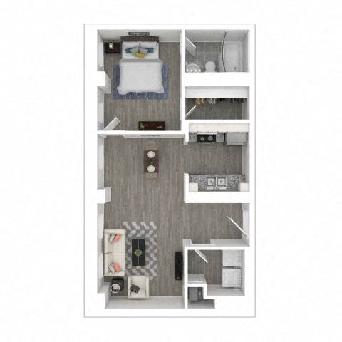 Floor plan for 1 bed, 1 bath, 595 sqft